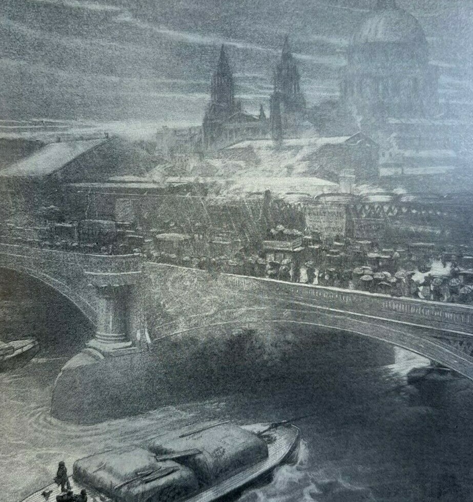 1902 London England St. Paul's Blackfriar's Bridge Thames Street illustrated