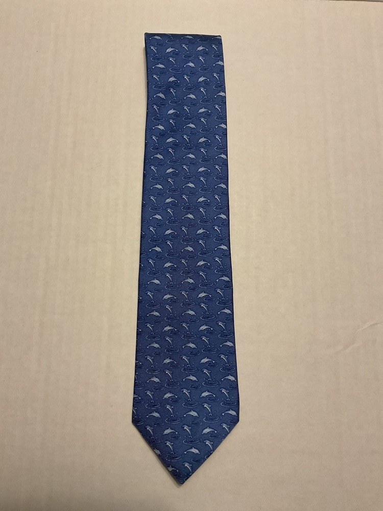Tommy Hilfiger Blue Dolphin Tropical Beach Silk Tie for Men USA Made