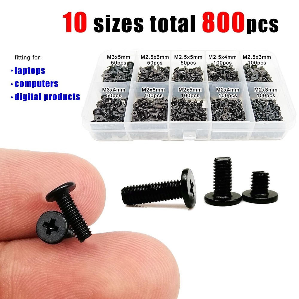 800pcs M2M2.5M3 Phillips Flat Thin Wafer Head Laptop Computer Screw Bolt Kit Set