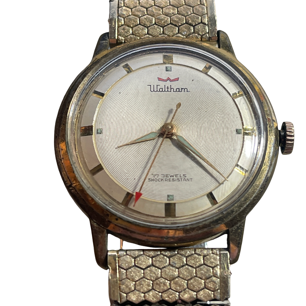 VTG 1950s WALTHAM Mens Manual Wind-Up Watch WORKS Concentric Pattern Dial bz 10z