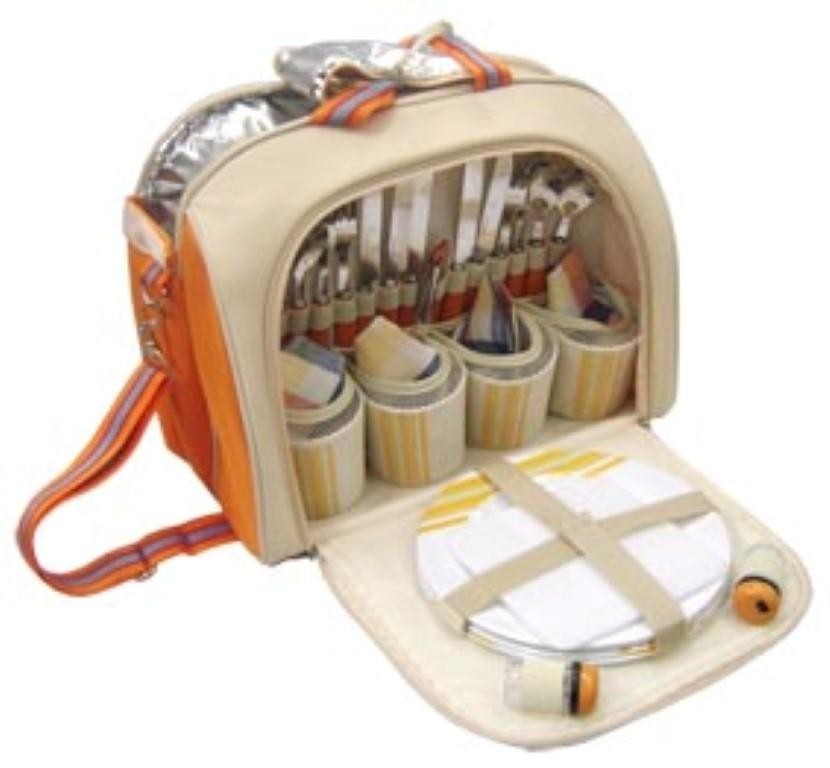 Picnic Bag Pack 4 Person Hamper Cooler Mugs Plates Cutlery Napkins Beach Travel