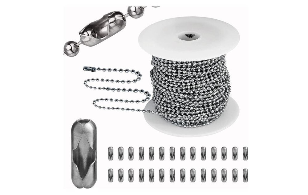 55Ft Ball Bead Chain Stainless Steel Bulk Necklace Chain with 100 Matching NEW