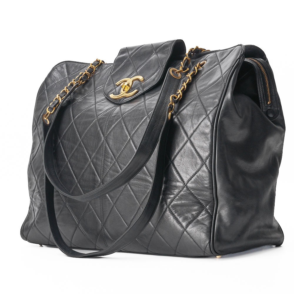 CHANEL Super Matelasse Bicolore Double Chain Lambskin Shoulder Bag Black 263034
