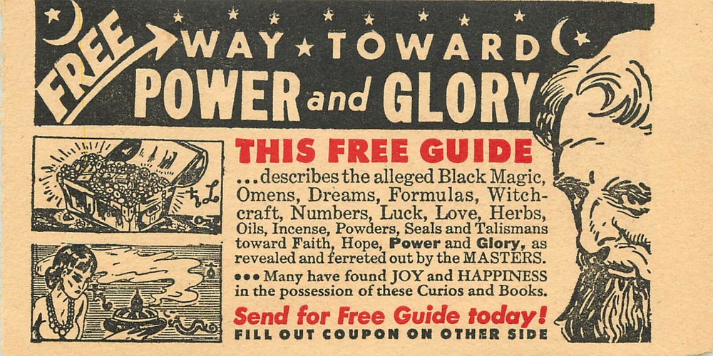 Vintage Advertising Coupon Free Guide to Black Magic, Omens, Witchcraft, Power-image