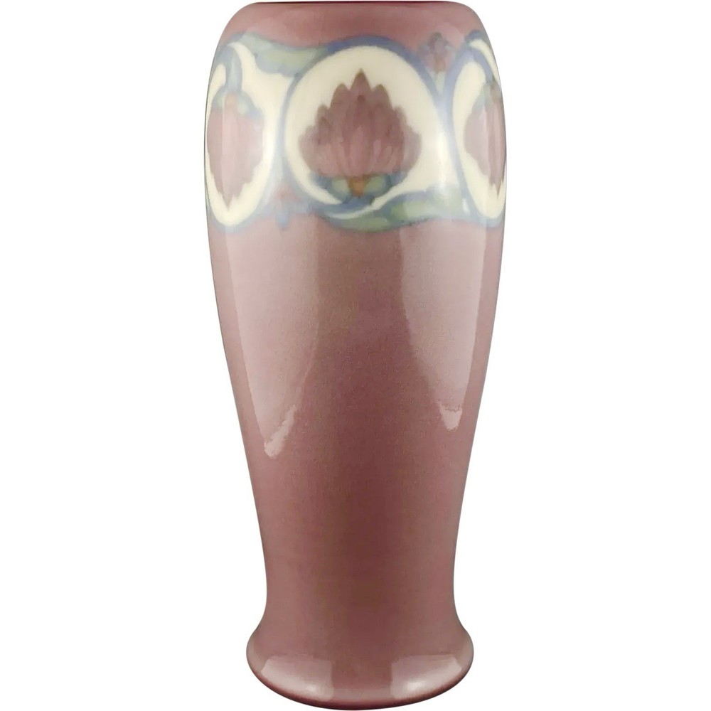Rookwood Jewel Glaze Porcelain Vase with Lotus Flowers by Lorinda Epply 9.5 Inches Tall
