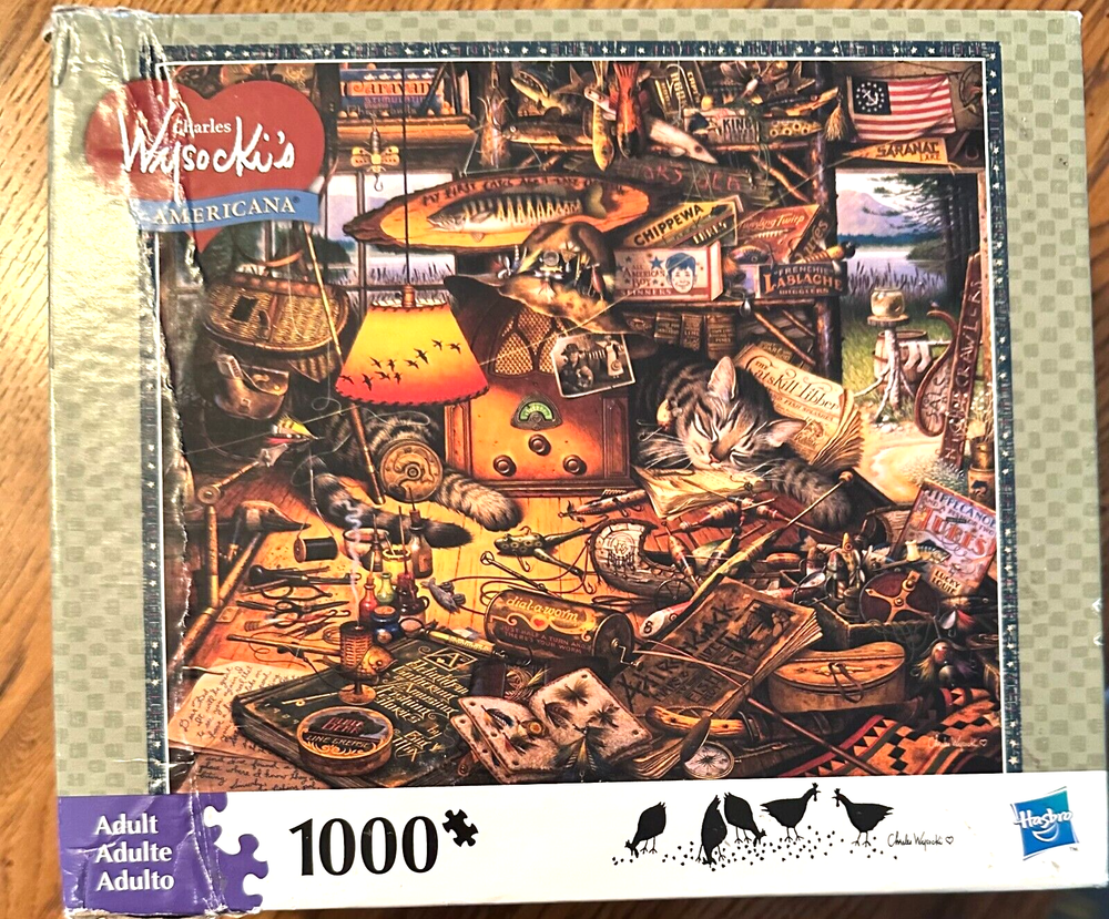 Max in the Adirondacks NEW 1000 PC Puzzle (damaged box) Fishing Gear Cat Lamp