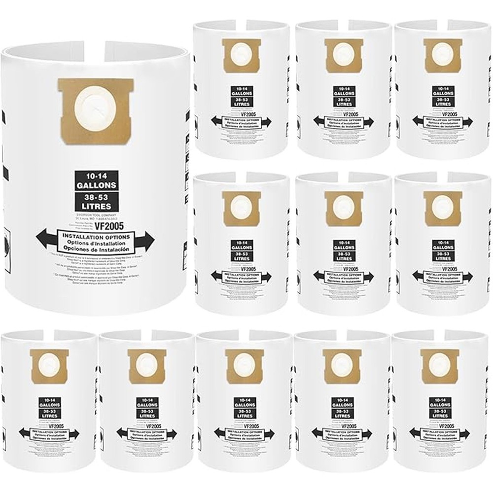 VF2005 Bags Compatible with Shop Vac Bags 10-14 Gallon, Type F 90662 9066200