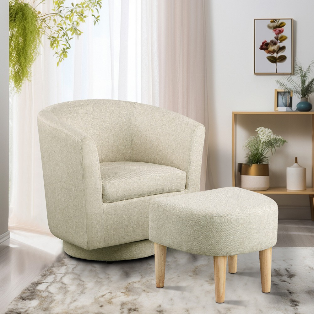 Modern Accent Swivel Armchair Fabric Single Sofa w/Ottoman Chair for Living Room