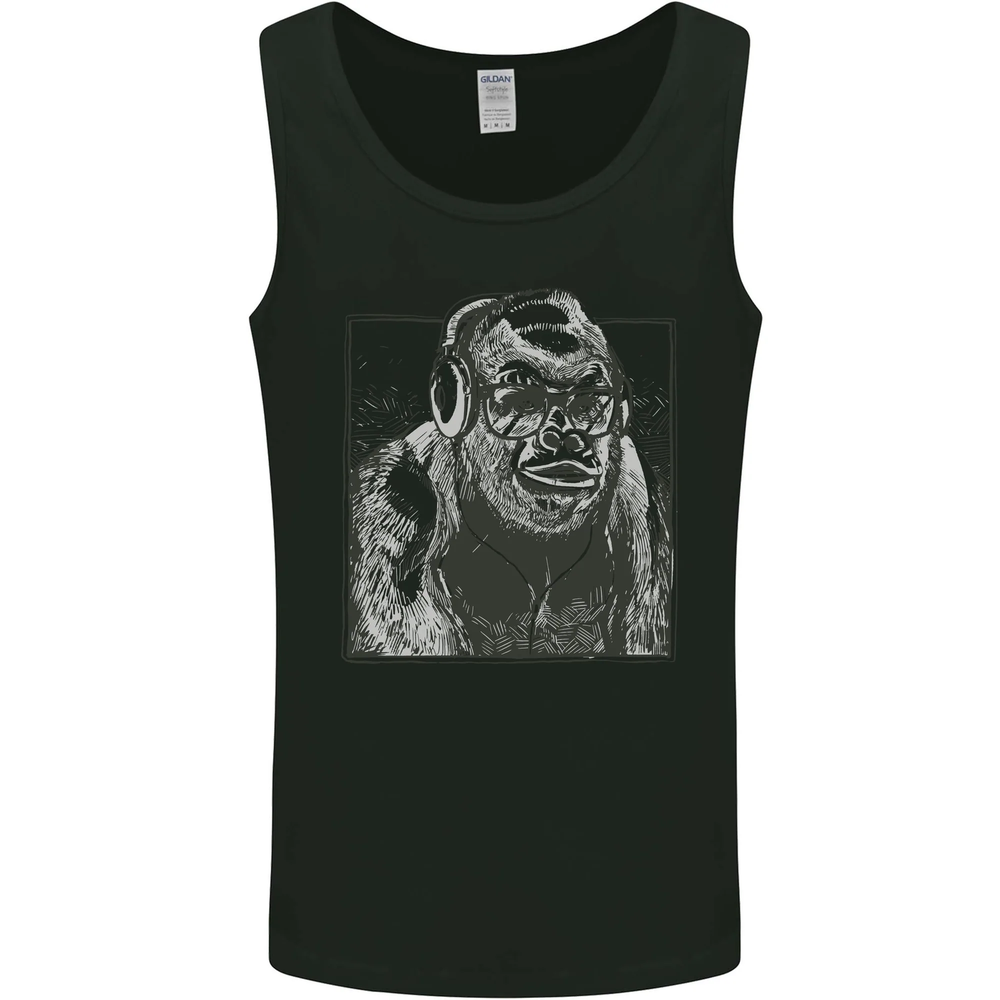 Gorilla with Headphones DJ Dance Music Mens Vest Tank Top
