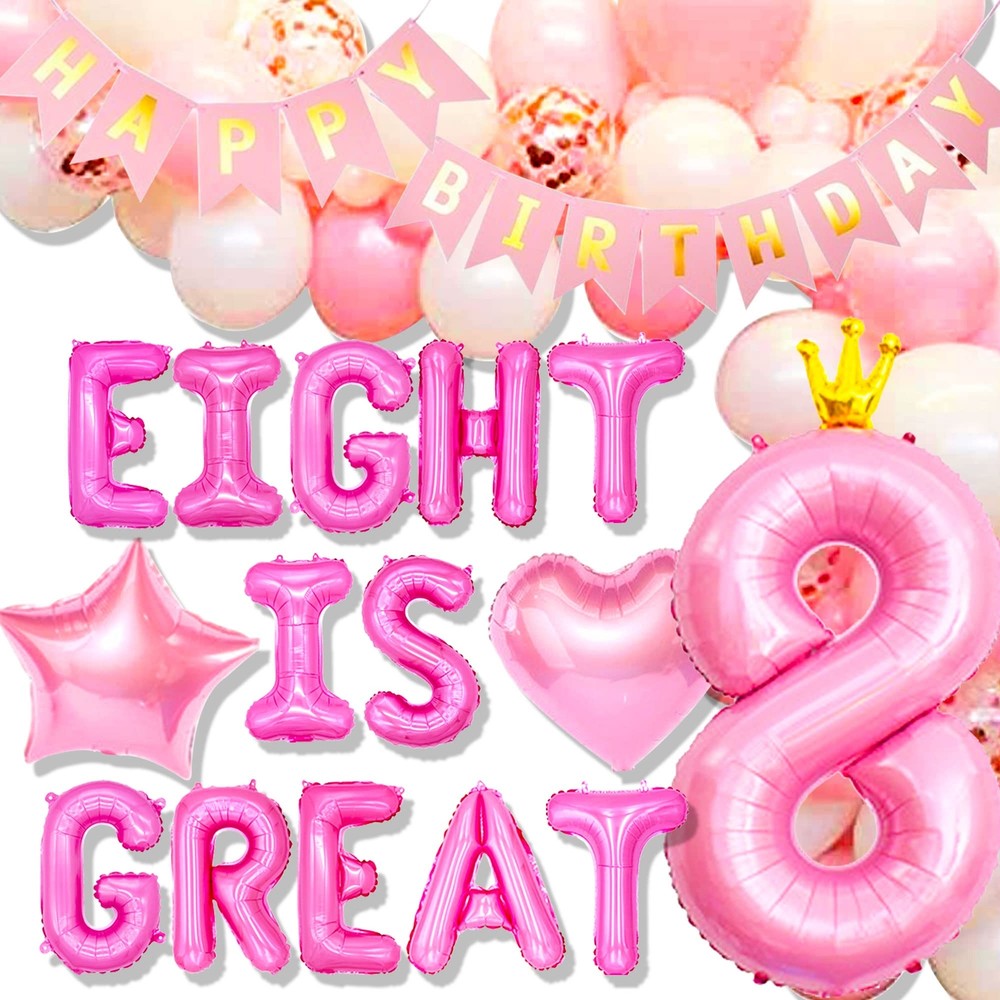 42-Piece Eight is Great Birthday Decor Kit for Girls with Balloons and Party Supplies