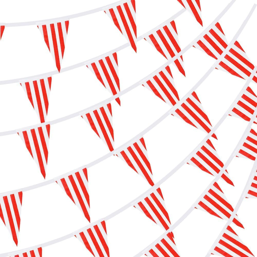 RUBFAC 170ft 120pcs Red and White Striped Pennant Banner,