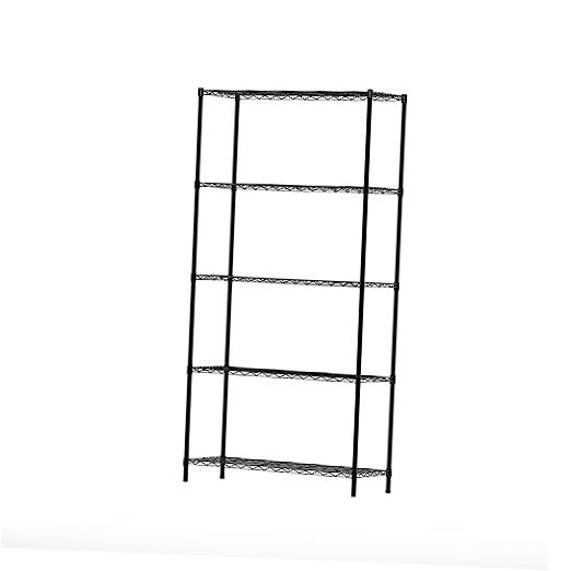 5-Tier Black Metal Storage Shelf Rack 36-Inch Wayar
