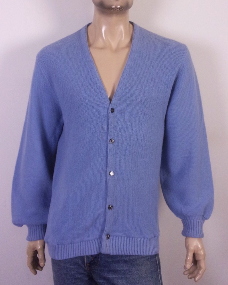 vintage 60s Rendale Light Blue Orlon Cardigan Sweater Cobain Mr. Rogers L