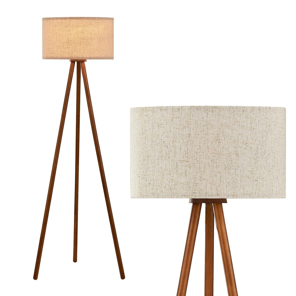 Wood Tripod Floor Lamp,Linen Shade Boho Farmhouse Wooden Floor lamp for Livin...