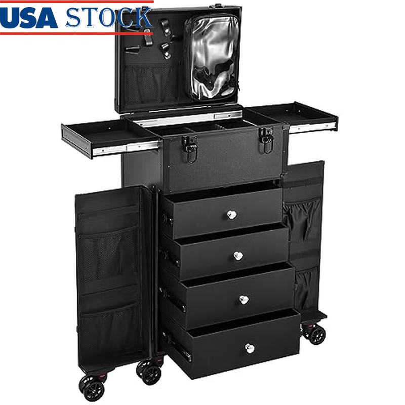 Professional Makeup Rolling Case W/ Drawers Portable Cosmetic Organizer Trolley