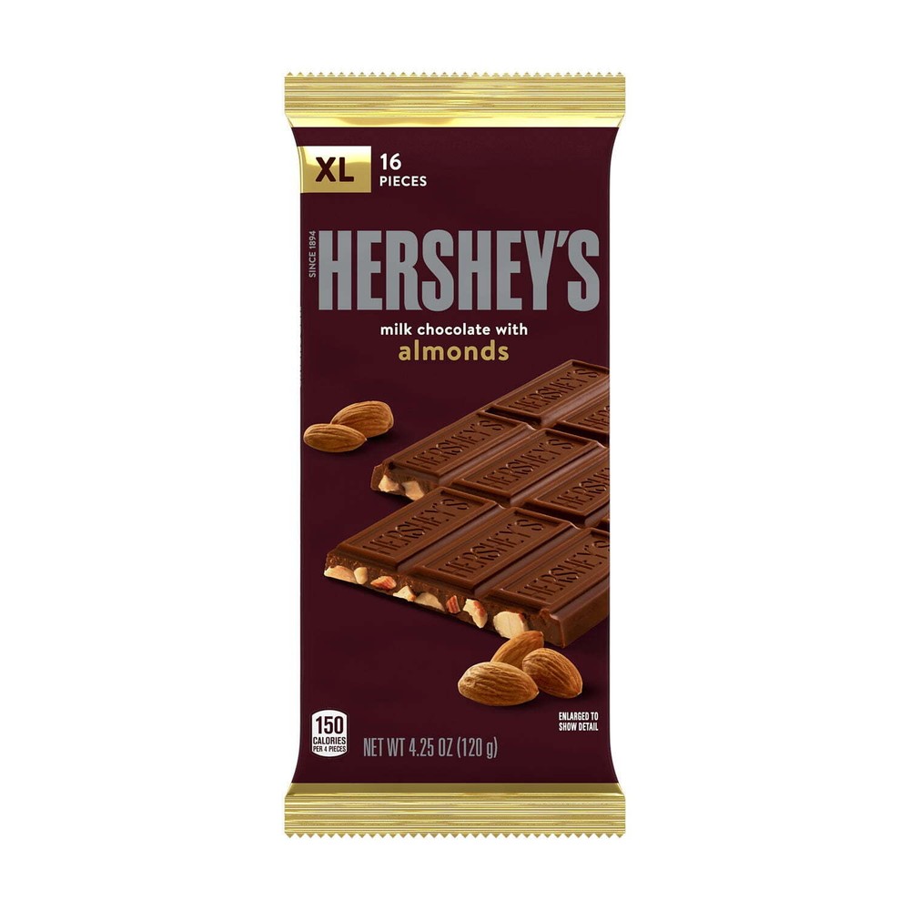 Hersheys XL Milk Chocolate with Almonds Bar 4.25oz 16ct