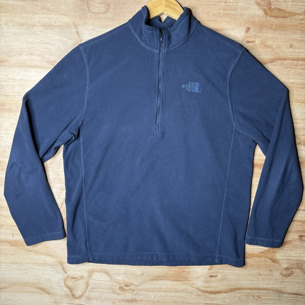 North Face Mens Large Blue Fleece 1/4 Zip Pullover Long Sleeve Comfy Sweater  