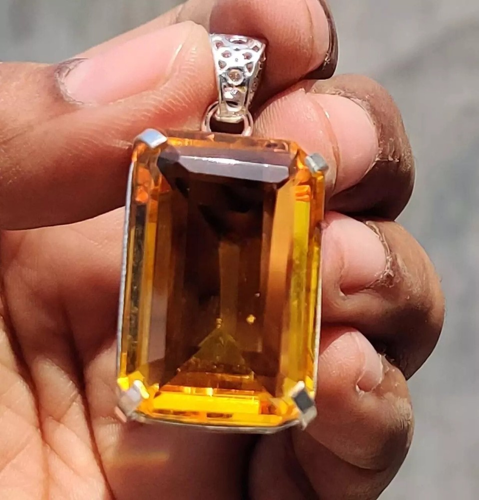 Natural Citrine Emerald Cut 925 Silver Pendant 96.62 Ct Gemstone