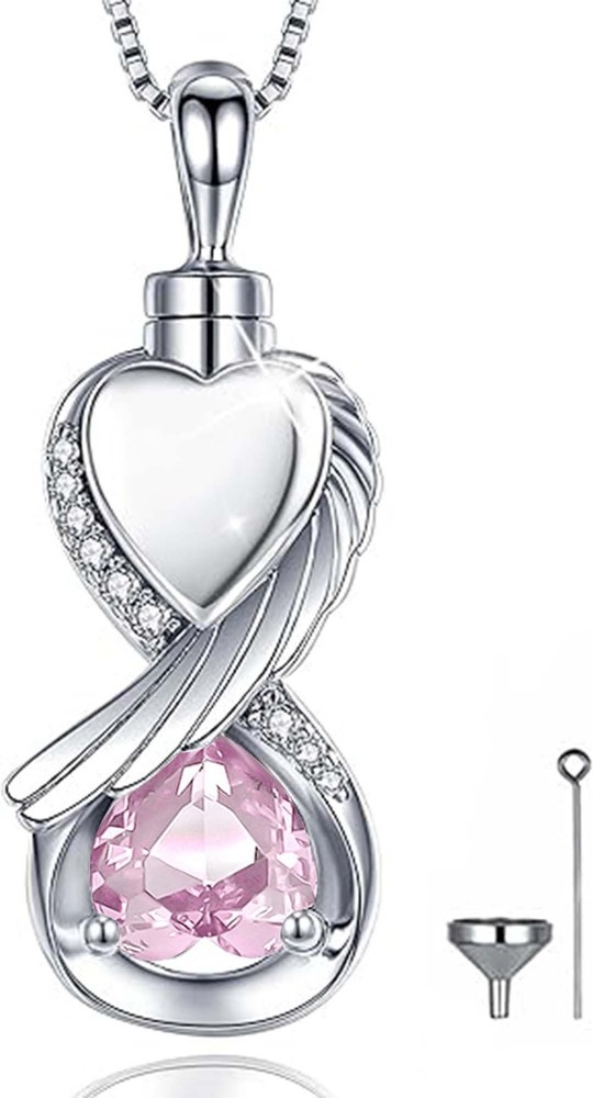 Pink Heart Infinity Cremation Urn Necklace in 925 Sterling Silver for Ashes Keepsake