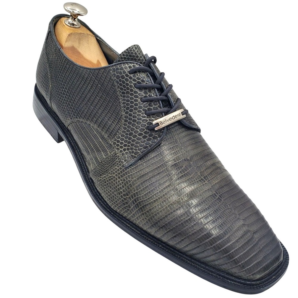 Belvedere Men's size 10 Gray Black Exotic Lizard Oxford Dress Shoes