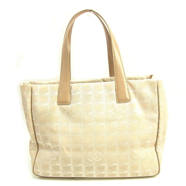 Chanel Tote Bag Travel Line MM Beige Gold Used