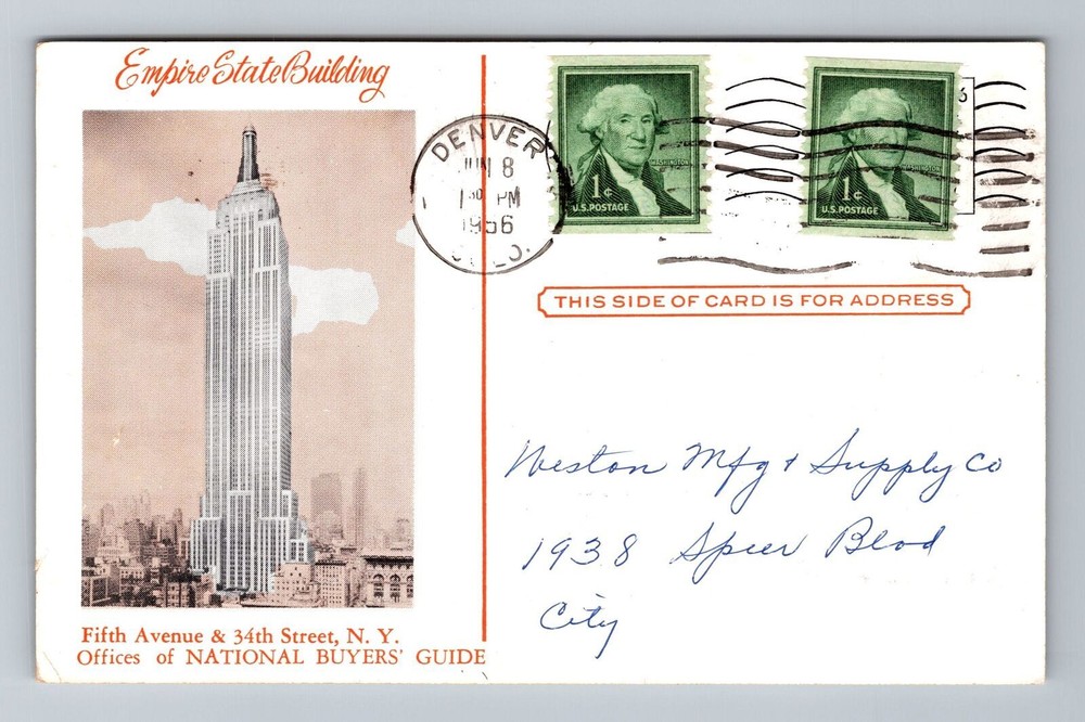 New York City NY, Empire State Building, Natl Buyers Guide, Vintage Postcard