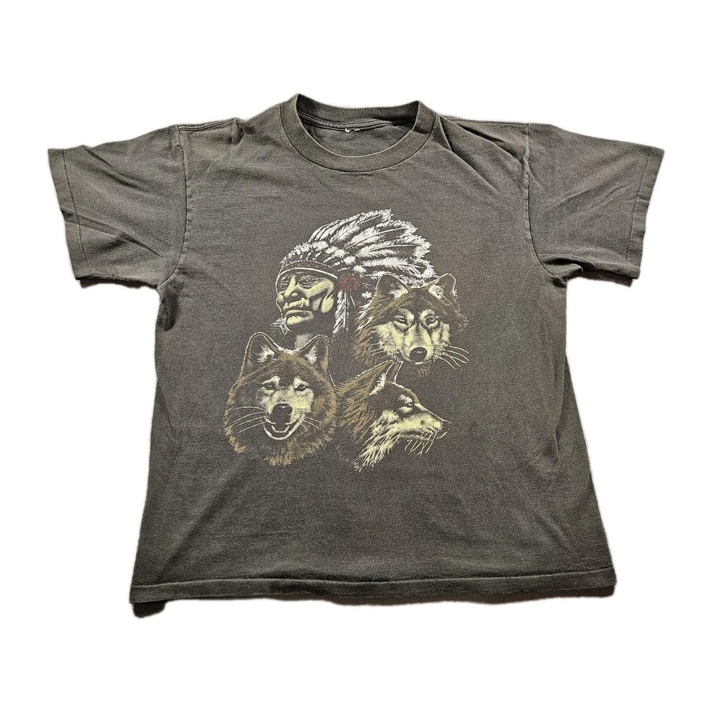 Vintage Wolf Nature Graphic T-Shirt 80s 90s Faded Single-Stitch Size Large