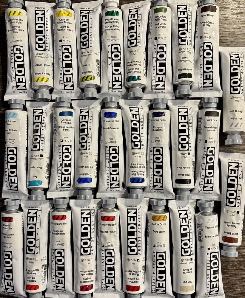 Golden Artist Acrylics 29 Colors Heavy Body 2oz Paint Tubes NEW Brush Canvas