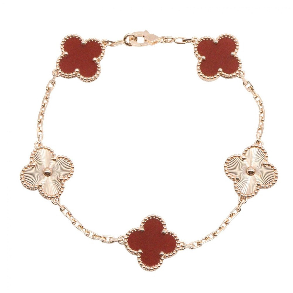 Van Cleef & Arpels Vintage Alhambra Carnelian Guilloché Bracelet VCARP7RP00...