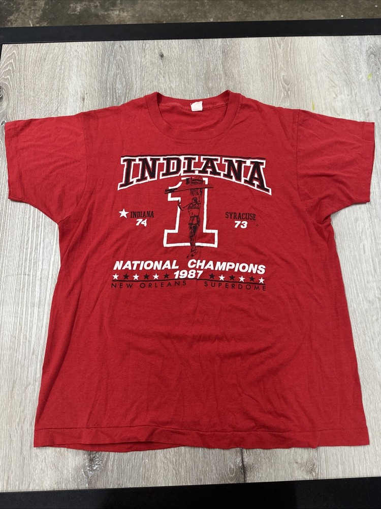 Vintage 1987 Logo NCAA Indiana Hoosiers Basketball Champion Sz Medium Red Shirt