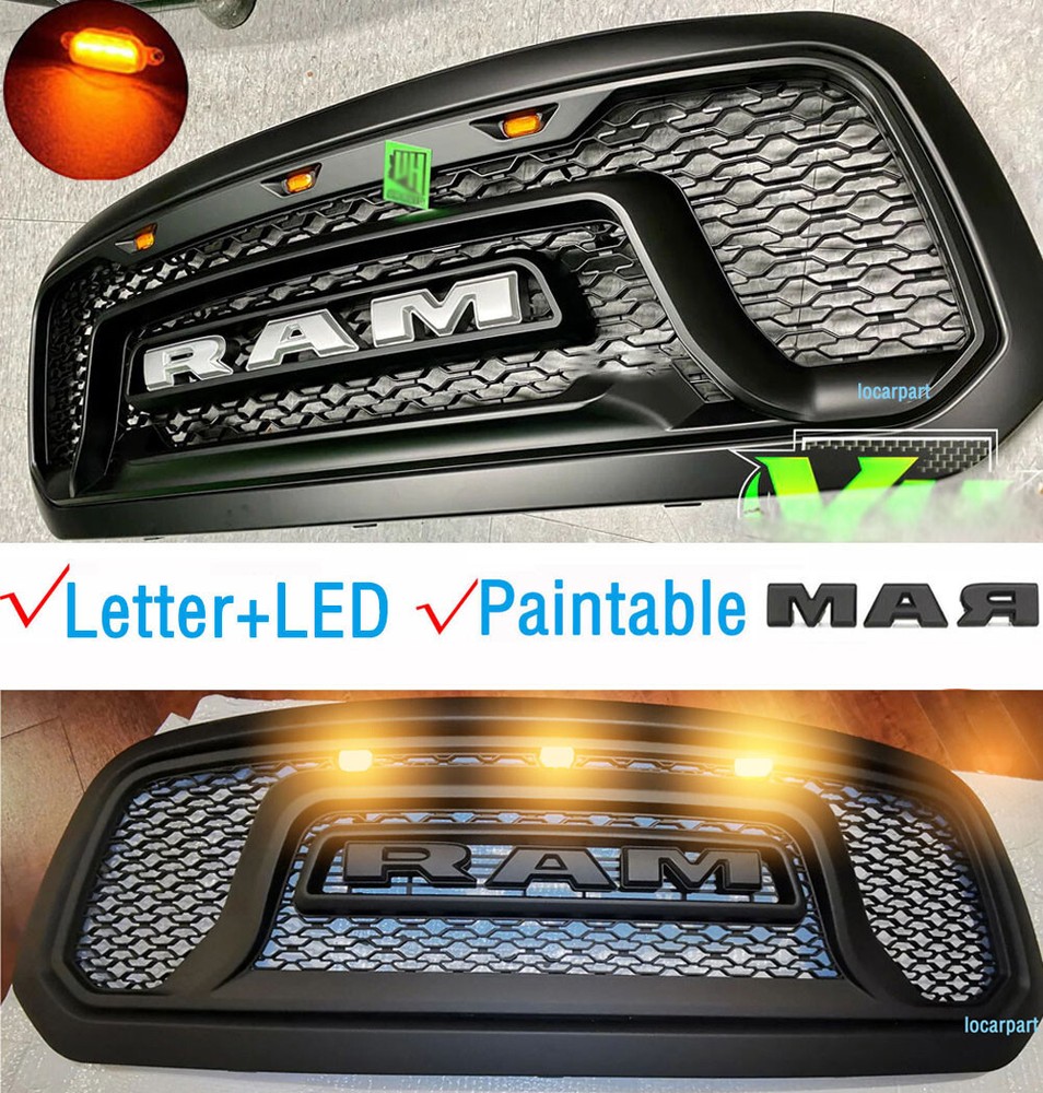 For Dodge RAM 1500 Grill 2013-2018 Big Horn Rebel Style Mesh Grille w/Letter+LED