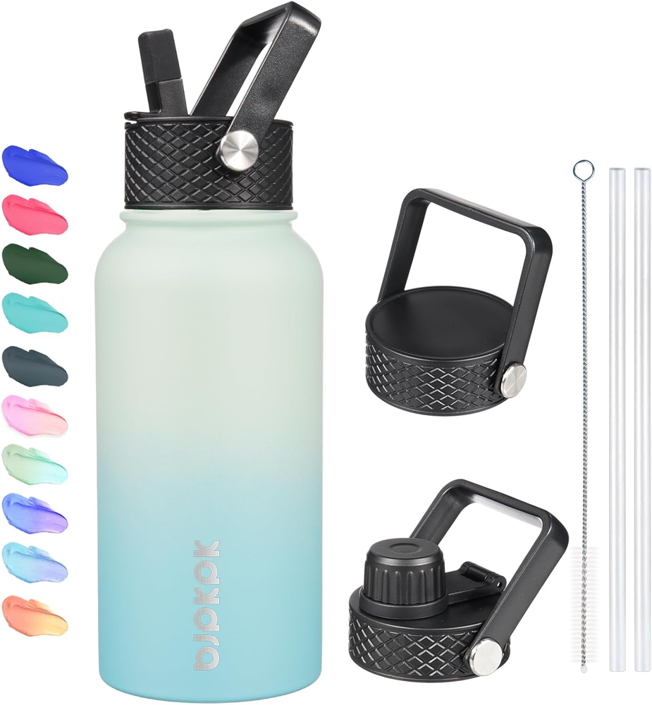 Insulated Water Bottles with Straw Lid, 27Oz Stainless Steel Water Bottle with 3