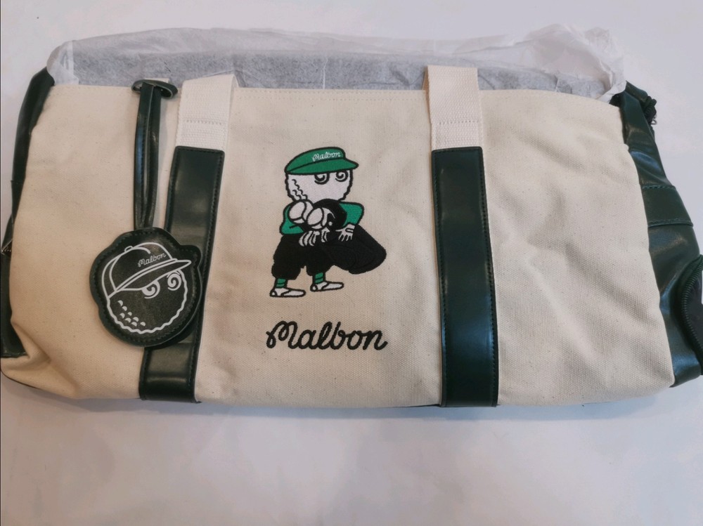Malbon Golf Boston Bag White Green Large Capacity