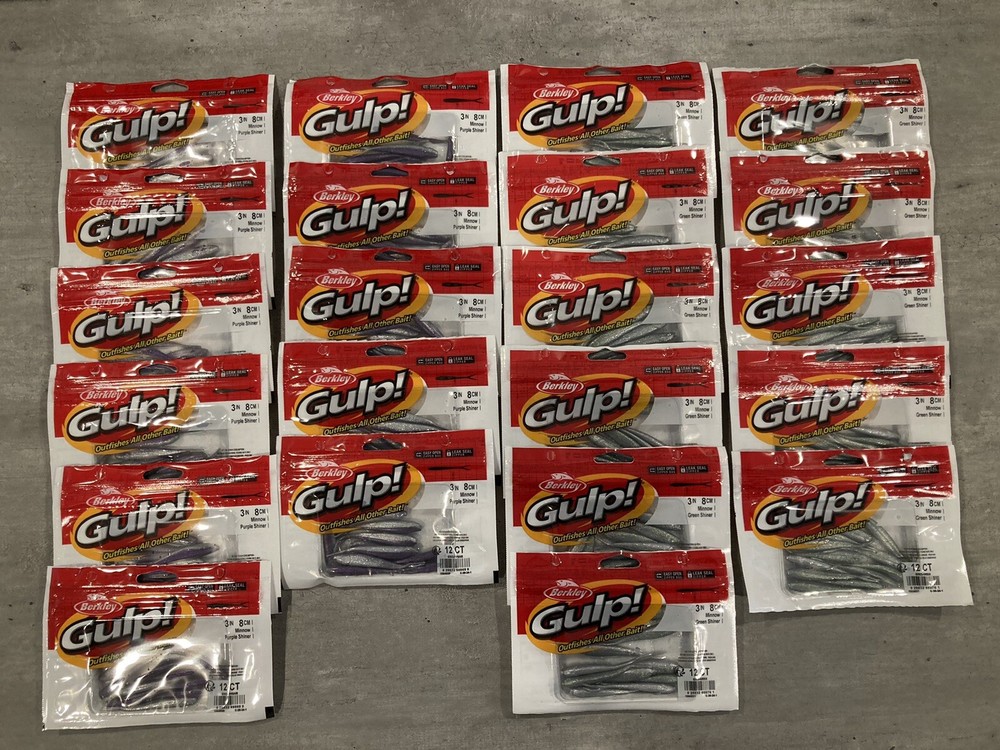 22 Pack Berkley Gulp 3-Inch Minnows in Purple & Green Shiner Colors Sealed