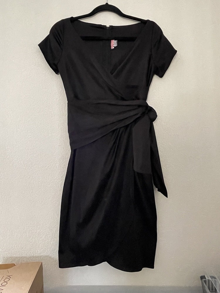 Pinup Couture Gorgeous Black Satin Pencil Wrap Dress | Sz. M