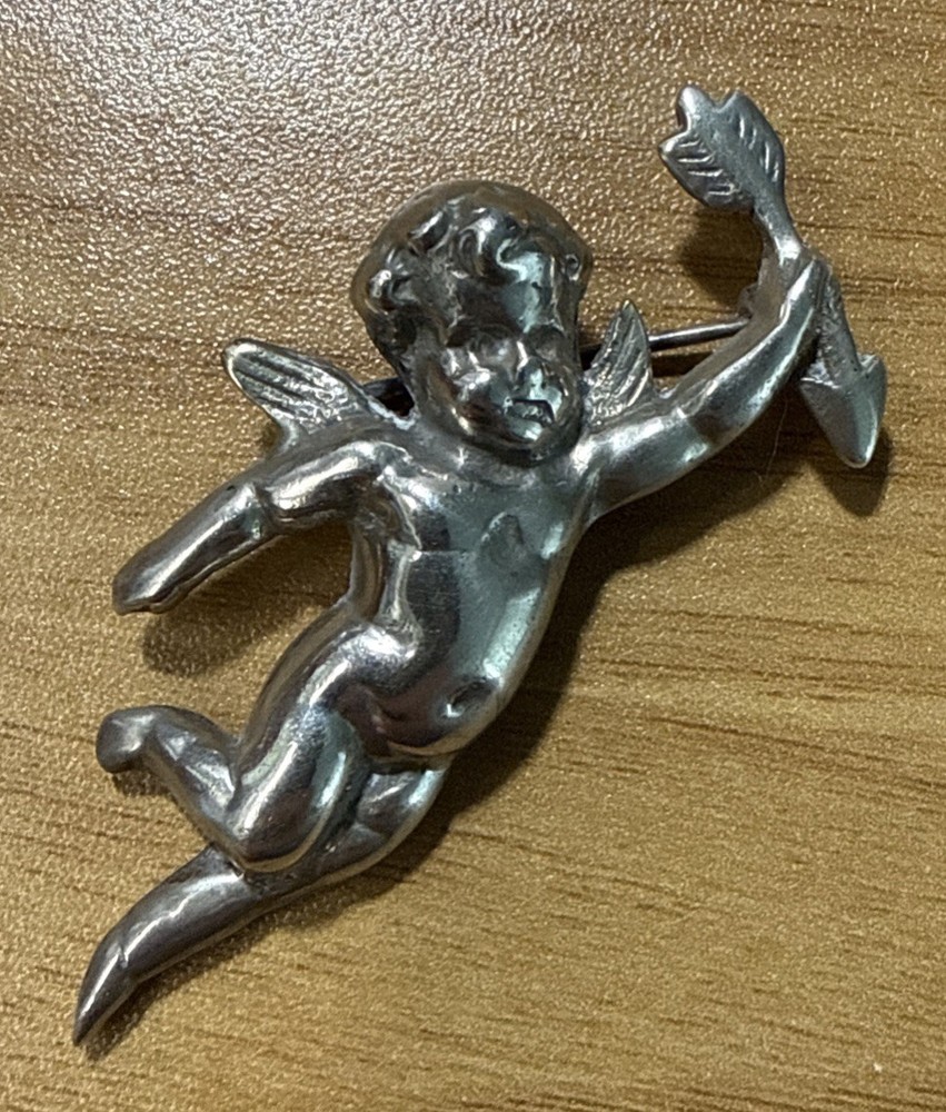 Silver Cupid Pin Vintage 925 Sterling Marked - Pin/Pendant