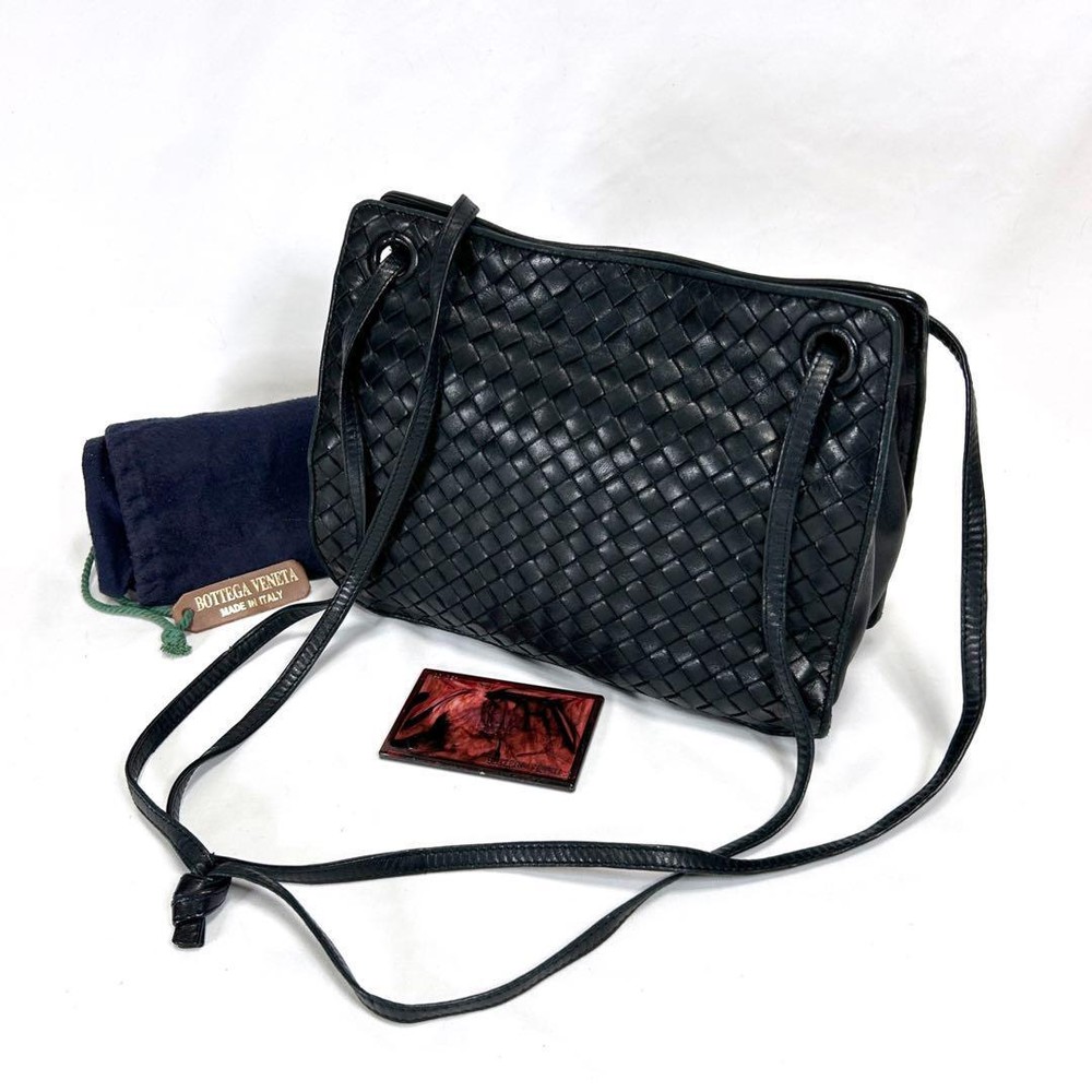 BOTTEGA VENETA Shoulder Bag Black Intrecciato Leather Authentic F1204210