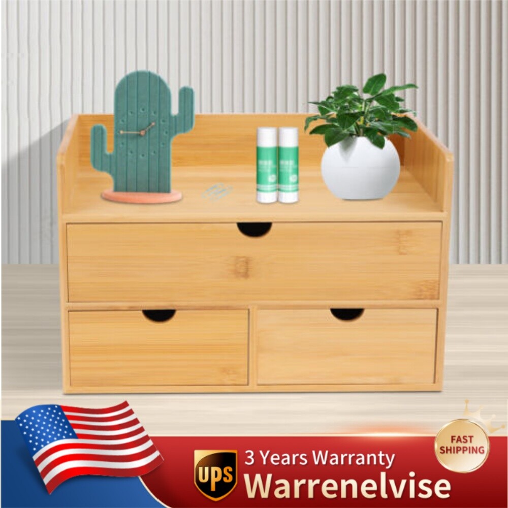 Bamboo Desk Organizer Desktop Storage Box With 2/3/4 Drawers Home Office