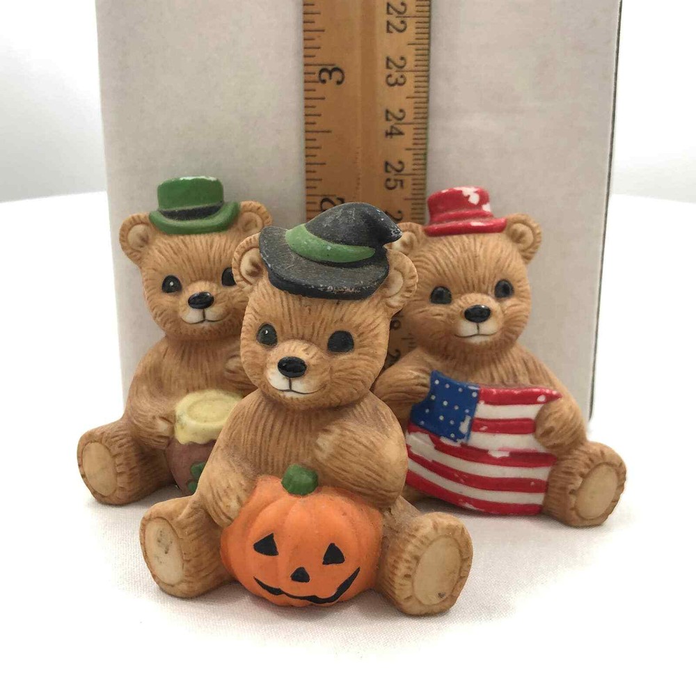 Homco Vintage Holiday Teddy Bears Set of 3 Porcelain Figurines #1413-image
