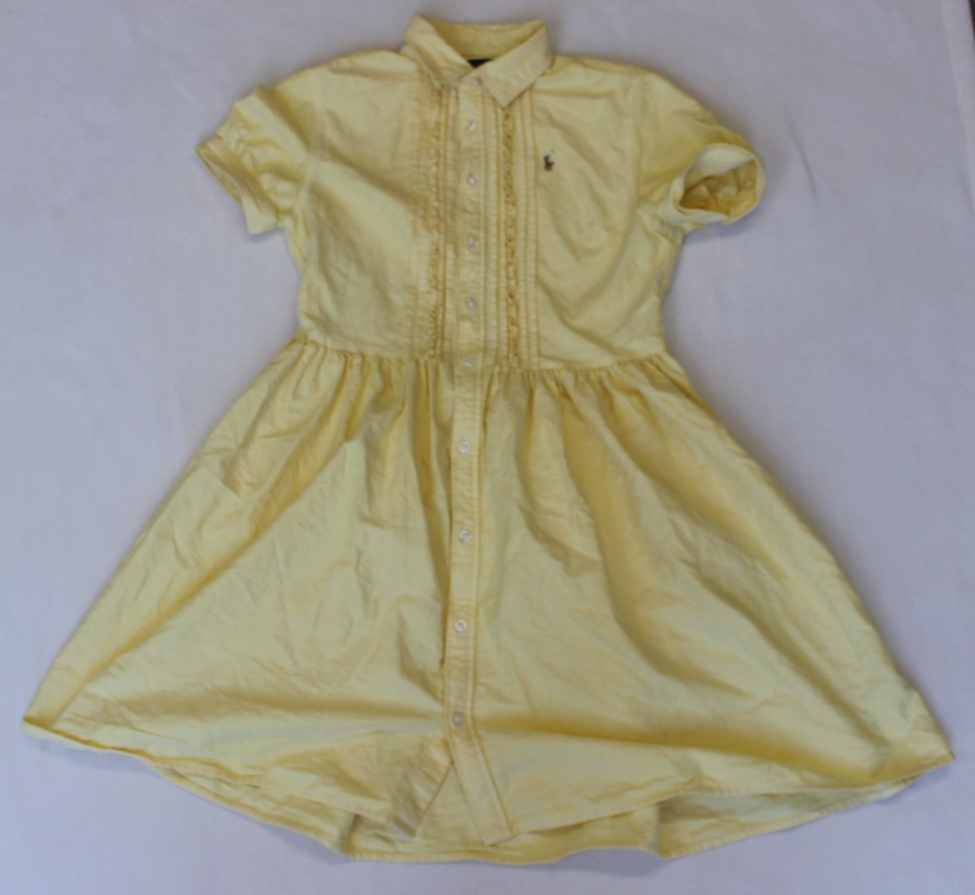 Polo Ralph Lauren Girls' Pintucked Oxford Button-Up Shirt Dress Size 16 Yellow