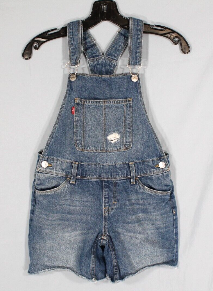 LEVI'S Girl's REXALED FIT Destroyed BLUE DENIM Jean Shortalls OVERALLS Sz 10 REG