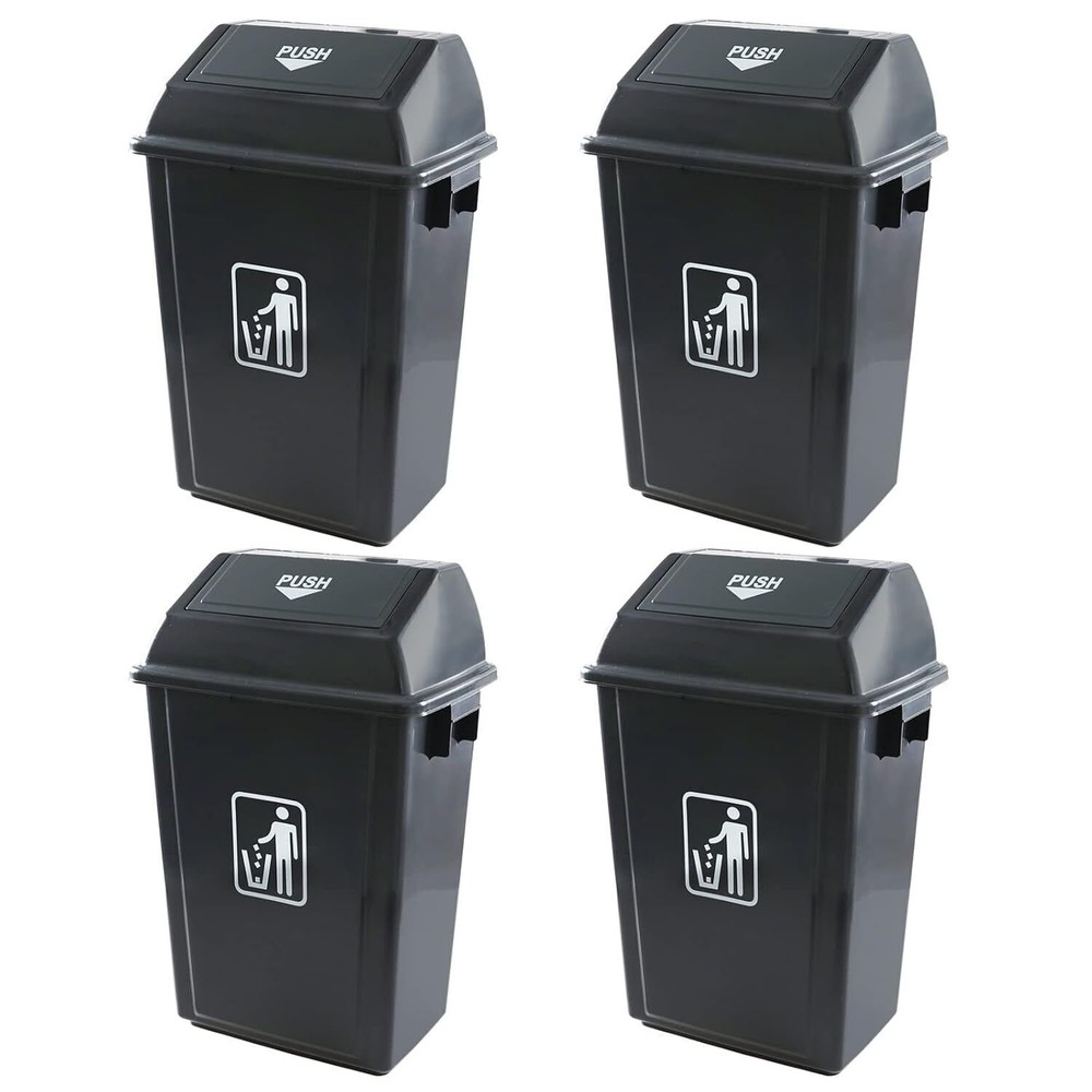 4 Pack 13 Gallon Kitchen Trash Can with Swing-Lid Plastic Garbage Bin Indoor