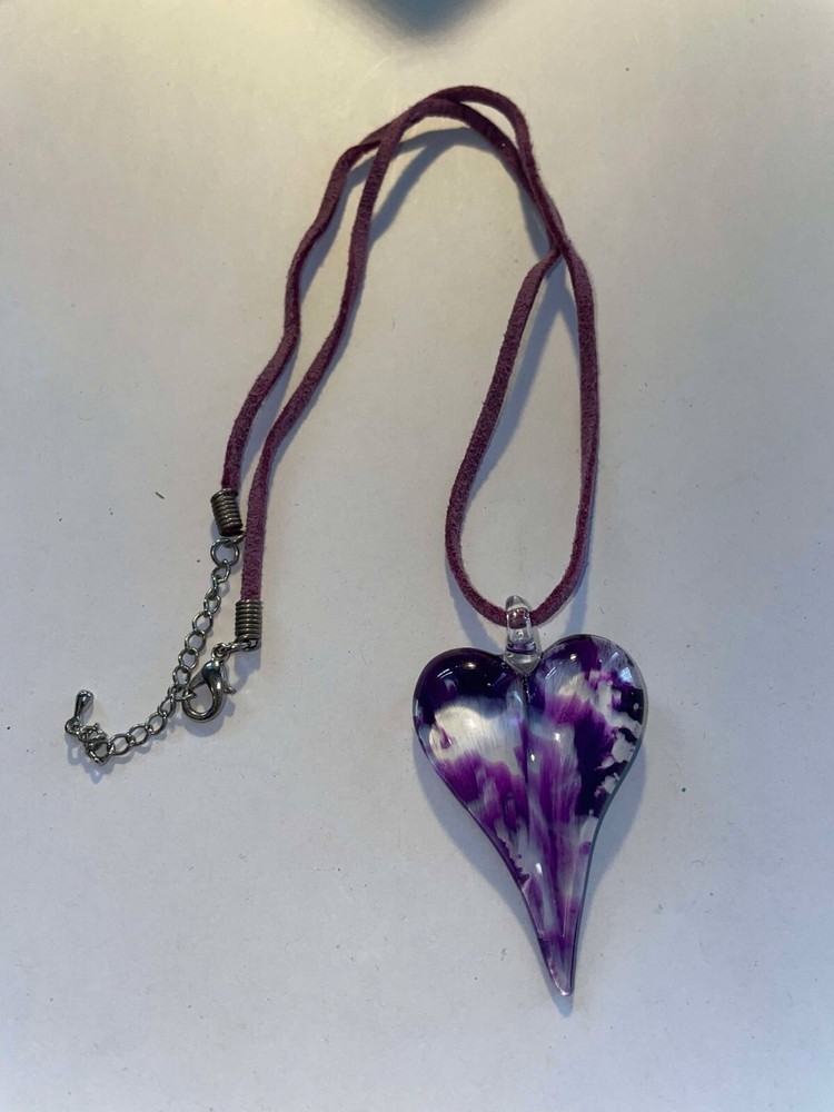 Purple heart-shaped glass pendant necklace charm  