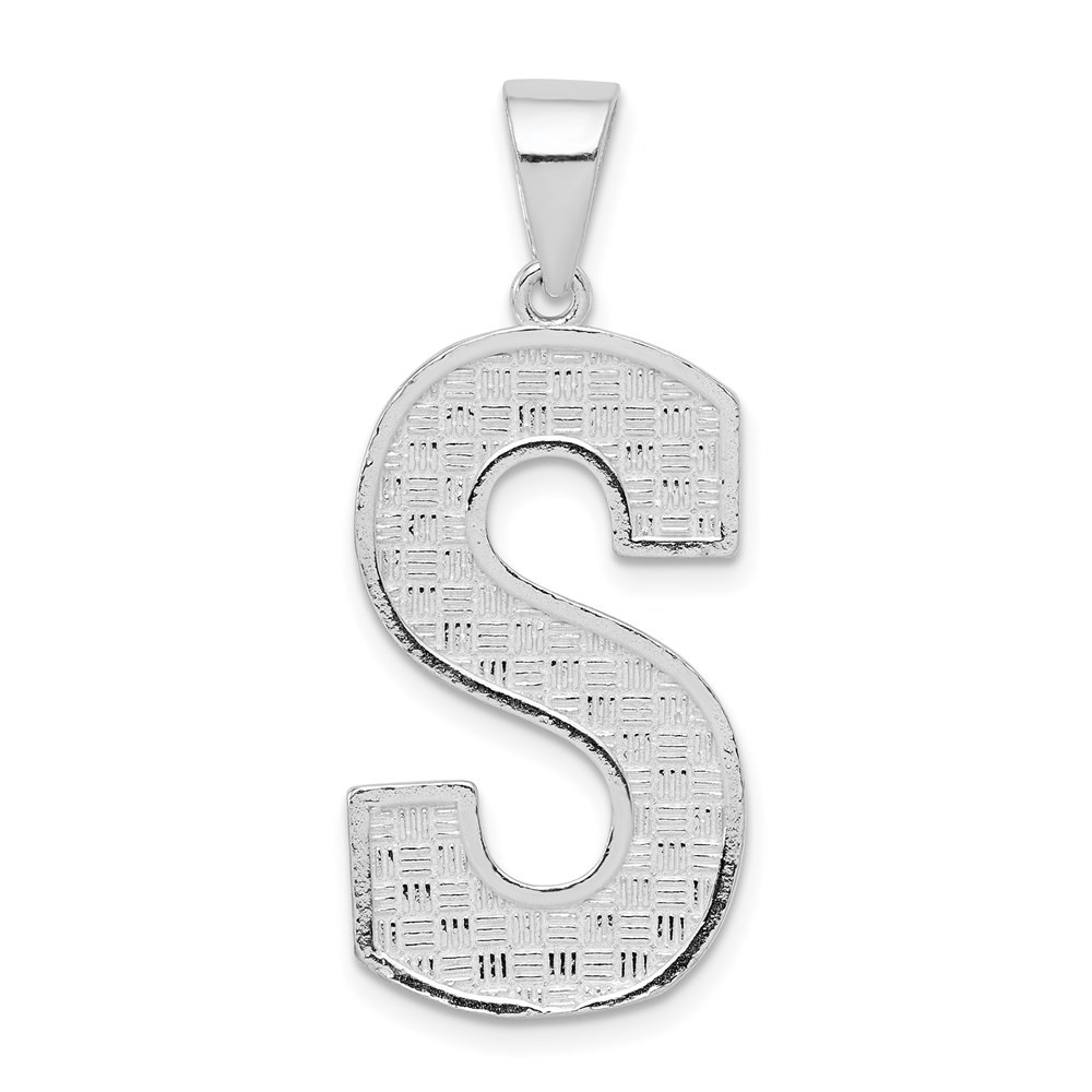 925 Sterling Silver Rhodium-plated Letter S Initial Pendant L-1.38 Inch