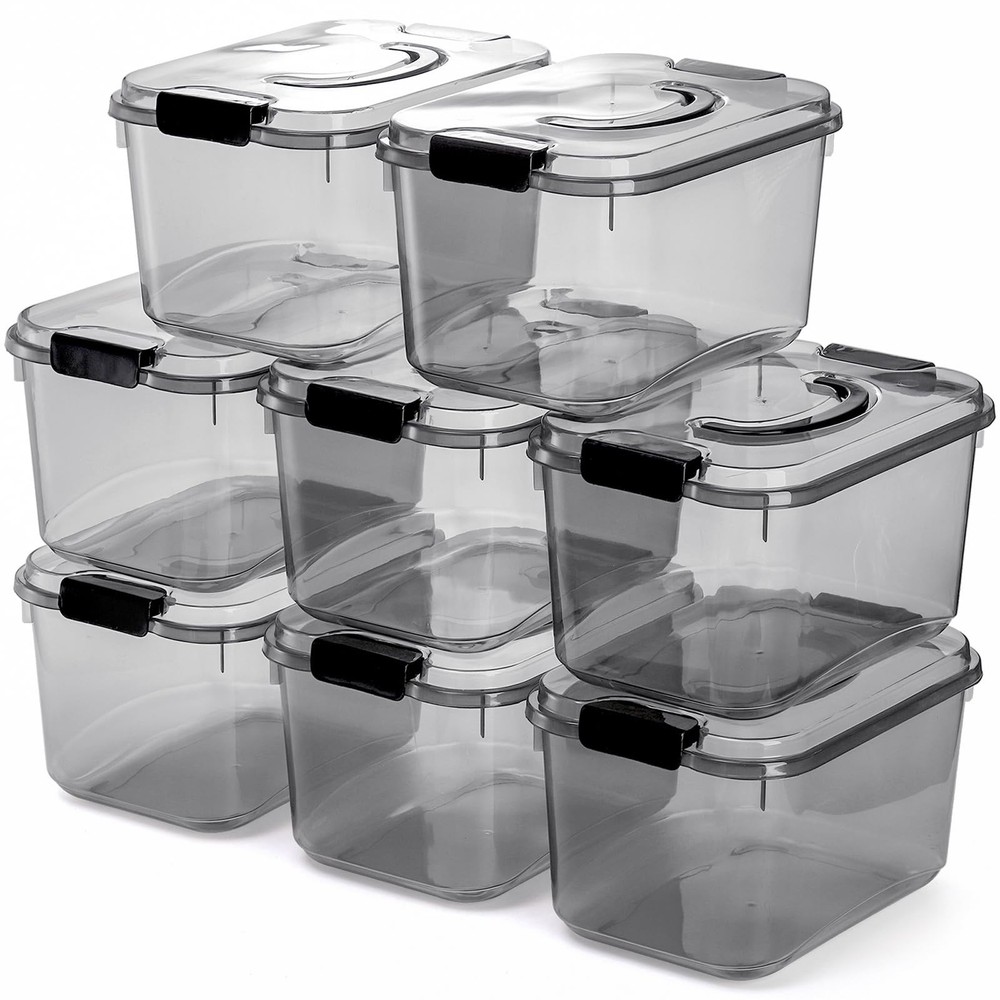 8-Piece 5.5Qt Clear Plastic Storage Bins with Lids & Handles