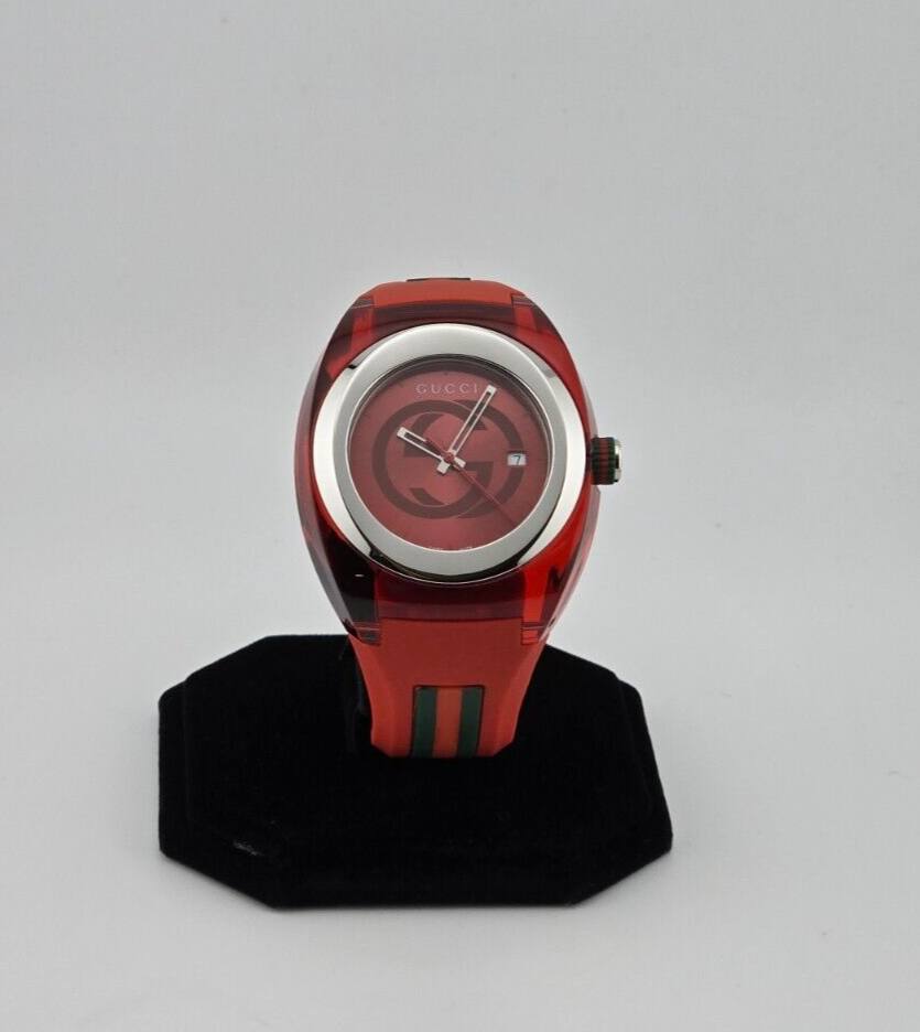 Gucci Sync L Womens Red Dial Rubber Strap Watch YA137303
