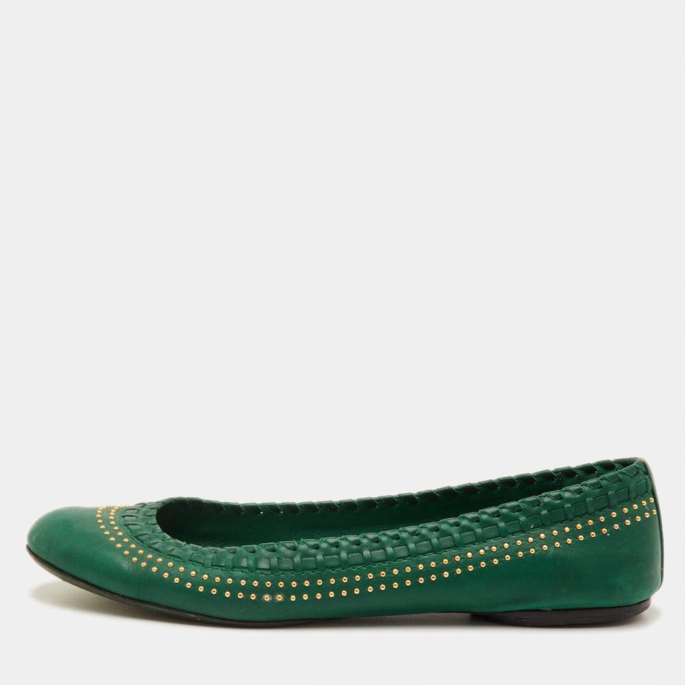 Gucci Studded Size 38.5 Green Leather Ballet Flats