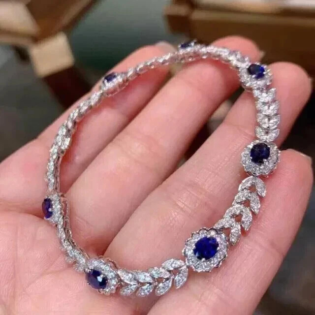 15Ct Lab-Created Marquise Sapphire & Diamond Bracelet in 14K White Gold Plated