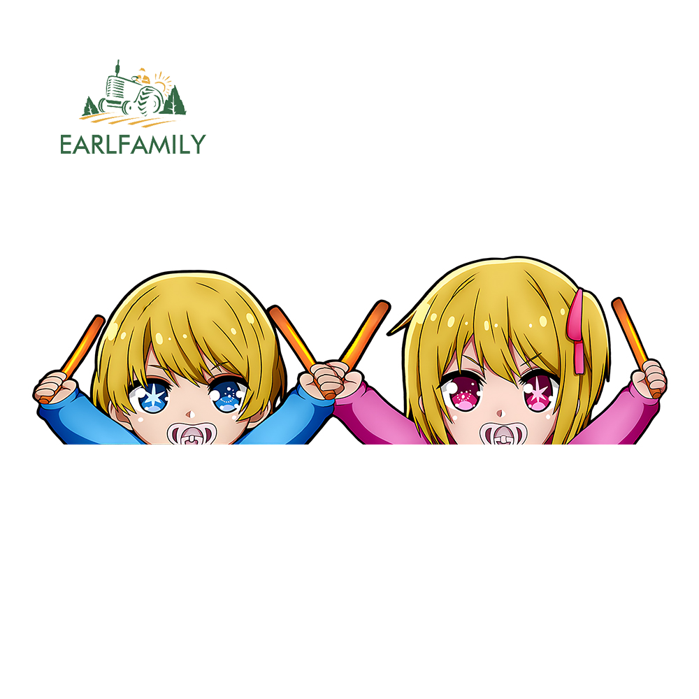 EARLFAMILY 5.1'' Two Babies Waving Support Sticks Funny Anime Car Sticker Decal