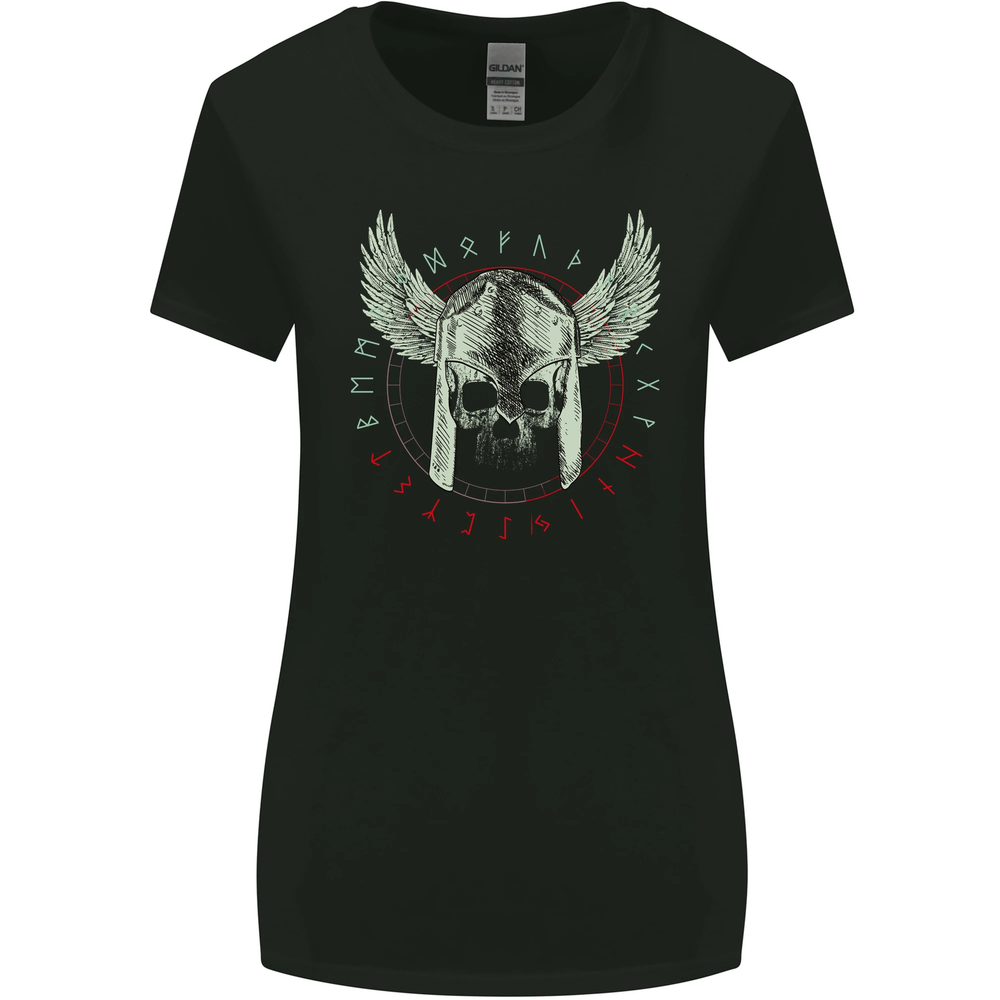Viking Skull Wings Runic Text Gym Helmet Womens Wider Cut T-Shirt